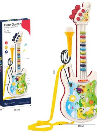 Гітара дитяча музична 45см, мікрофон, звук, світло, 2 кольори, 793