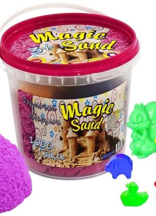 Кинетический песок стратег magik sand, 1 кг, розовый, формочки 6 штук, 372-3
