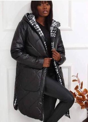 Куртка двусторонняя стеганная зима свободного силуета на молнии с капюшоном накладные карманы рукав прямой ткань плащевка лаке силикон 300