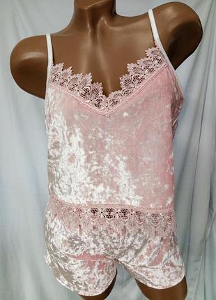 Пижамка из бархата "мармур" с кружевом все размеры в наличии
