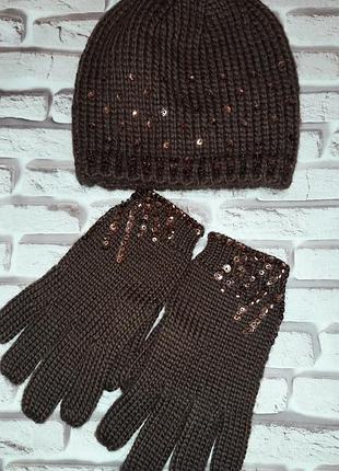 Женский комплект шапка перчатки cortefiel. новый. испания.