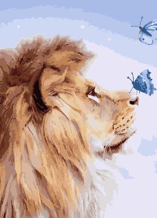 Картина за номерами лев та хуртовини з лаком та рівнем, в термопакеті 40х50см, sy6773
