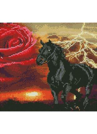 Алмазная мозаика черная лошадь ej1364, 40х30см