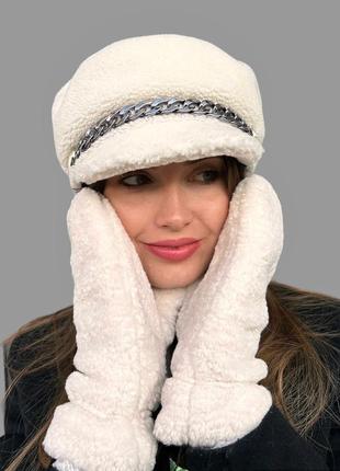 Кепка клетчатая женская шапка на флисе тедди