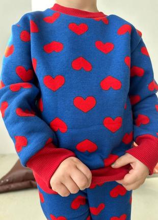 Піжамка піжама для дівчинки та хлопчика дитяча якісна тепла з натуральної тканини бавовняна з серцем середчками зірочками