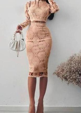Кружевное облегающее платье с длинным рукавом2 фото