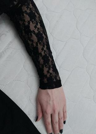 Чорна сукня футляр ажурні рукава, перед та спина, s (44), gina tricot9 фото