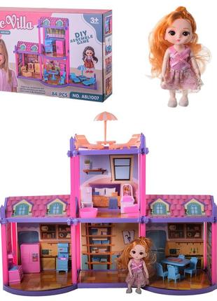 Домик для куколки 2 этажа, 4 комнаты, мебель, куколка, abl1009
