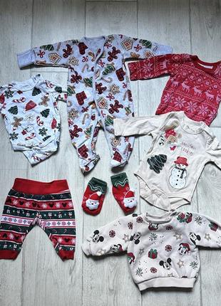 Сет рождественской одежды для малыша 0-3 месяца,62 р, ромпер боди штанишки носка