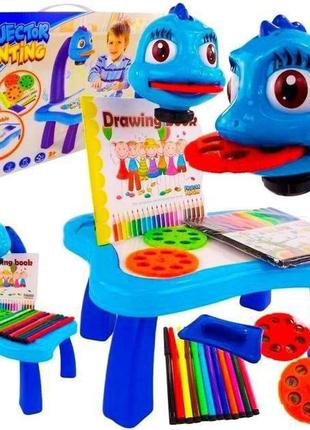 Детский стол проектор для рисования с проекцией рисунков, голубой / столик мольберт с подсветкой