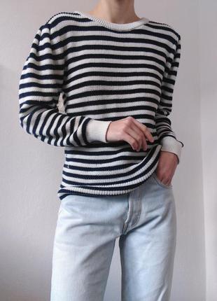 Светр полоска джемпер з об'ємними рукавами пуловер білий реглан лонгслів смужка светр шерсть джемпер8 фото
