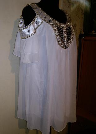 Роскошная туника-платье с открытыми плечами и воланами,бисер,стразы,vivi party3 фото