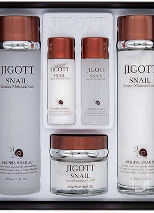 Набор для лица jigott snail moisture skin care 3 set с муцином улитки