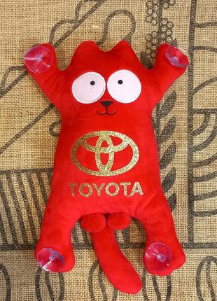 Іграшка м'яка сувенір котик, 31см, червона toyota на присосках, 00284-148 червона toyota