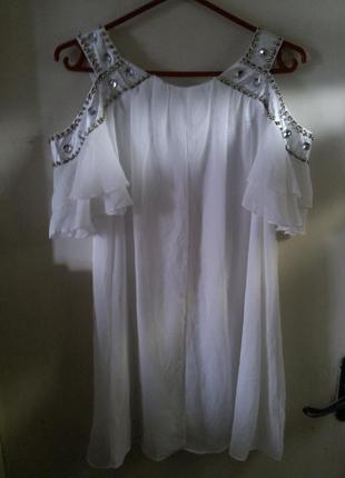 Роскошная туника-платье с открытыми плечами и воланами,бисер,стразы,vivi party9 фото