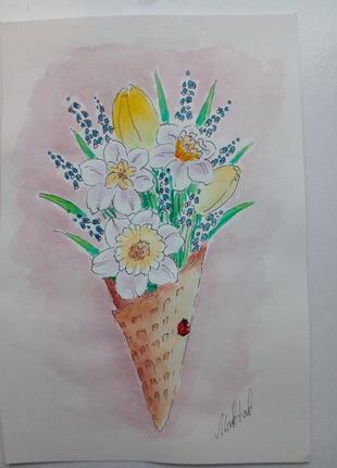 Розпродаж 2+1 скетч акварель букет квіти а5 автограф