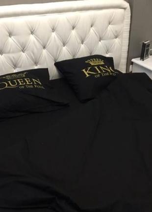 Эксклюзивное черное постельное белье с принтом king of the bad and queen of the house4 фото