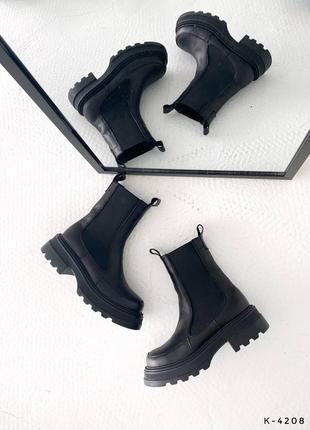 Натуральные кожаные демисезонные и зимние черные ботинки - челси