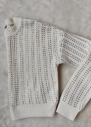Белый блестящий свитер укороченный кроп кофта оверсайз паетками блестками длинным рукавом стрейч9 фото