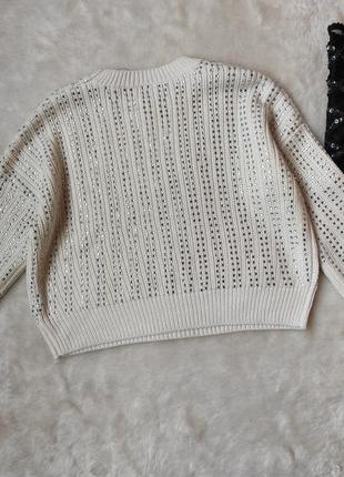 Белый блестящий свитер укороченный кроп кофта оверсайз паетками блестками длинным рукавом стрейч10 фото