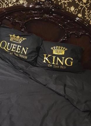 Эксклюзивное черное постельное белье с принтом king of the bad and queen of the house1 фото