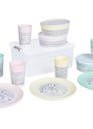 Набор посуды пластиковой "декор" (lines), на 6 персон (smartbox 7.9л, 6-стаканов 6-тарелок, 3-салатника),
