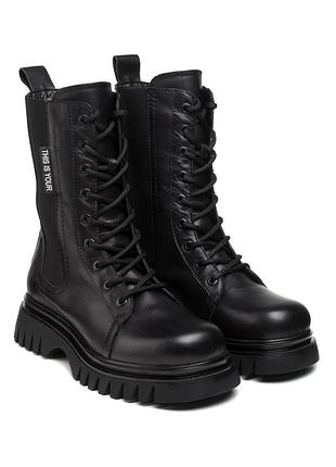 Ботинки женские кожаные черные на шнуровке 437цz