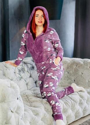 Піжама з кишенею на попі фіолетова попожама / жіночий комбінезон / кігурумі