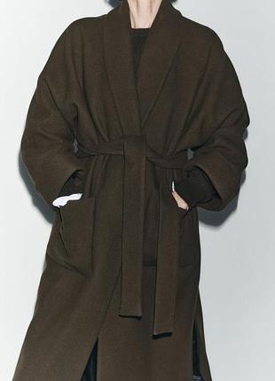 Пальто женское шерстяное хаки пальто с разрезами zara new