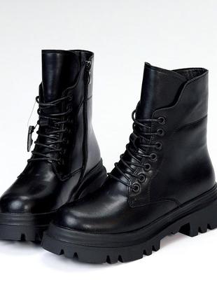 Зимние ботинки в милитари стиле со шнуровкой на массивной тракторной подошве, кожаные ботинки кожужа5 фото