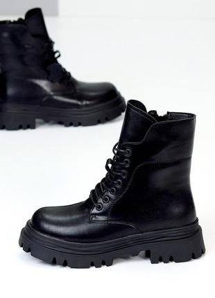 Зимние ботинки в милитари стиле со шнуровкой на массивной тракторной подошве, кожаные ботинки кожужа8 фото