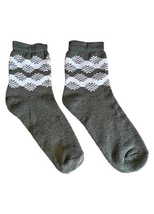 Махровые женские носки со снежинками, хаки