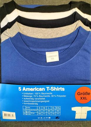 Набір з 5 різнокольорових футболок american t-shirts xxl