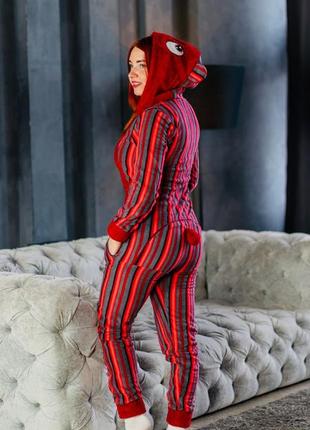 Пижама с карманом на попе красная в полоску пожама / женский комбинезон / кигуруми5 фото