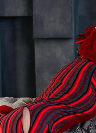 Пижама с карманом на попе красная в полоску пожама / женский комбинезон / кигуруми4 фото
