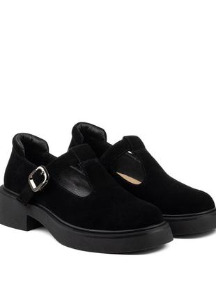 Туфли женские черные замшевые с ремешком 2287т10 фото