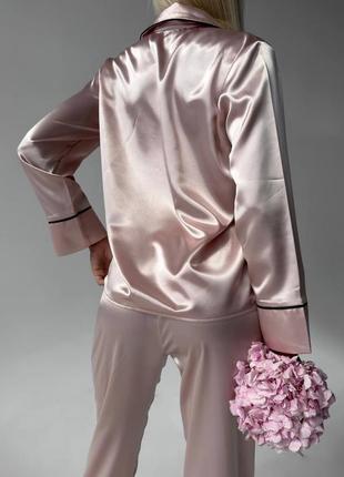 Жіноча шовкова піжама victoria's secret в чорному, сірому та рожевому (пудровому кольорі)2 фото