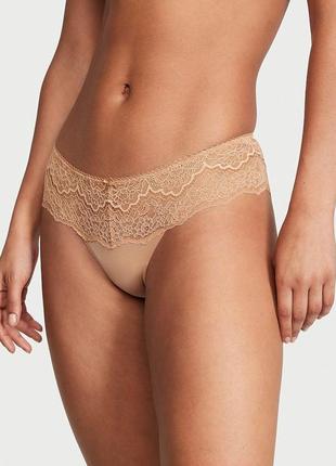 Женские трусики victoria's secret (85593111182) floral lace кружевные xl бежевые