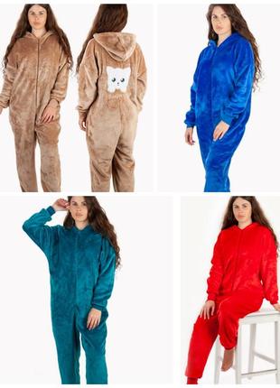 Теплый кигуруми с вышивкой, махровый комбинезон пижама изумрудный, тёплый кигурумы, махровый комбинезон пижама