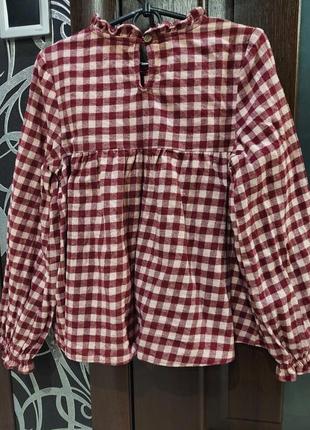 Крутая свободна блуза, рубашка в клетку винного цвета от nutmeg 7-9 лет2 фото