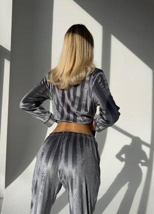 Жіноча піжама бархат оксамит❤️ vs сорочка і штани смужка 4 кольори4 фото