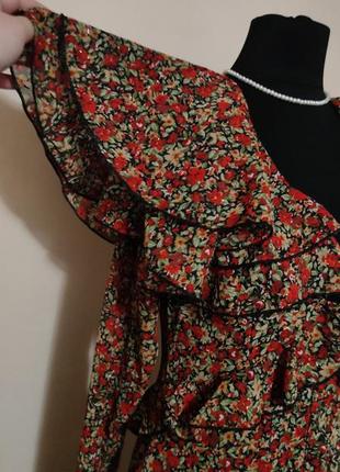 Платье женское стильное рукав клеш цветочный принт невероятные рюши5 фото