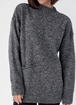 Удлиненный меланжевый свитер с карманом5 фото
