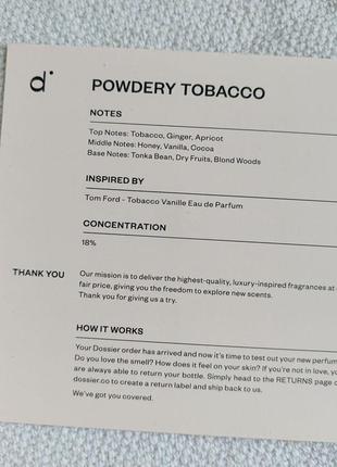 Парфумована вода унісекс dossier powdery tobacco  натхненна tom ford's tobacco vanille5 фото