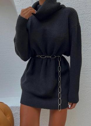 Объемный женский свитер оверсайз под горло черный / теплый женский свитер турция оверсайз 42/46