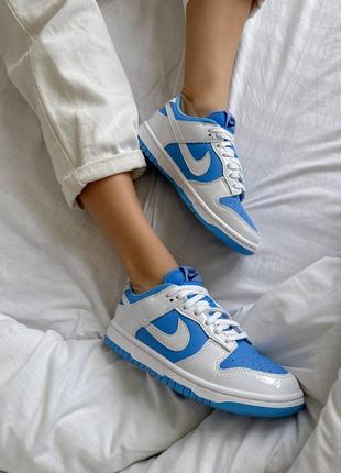 Жіночі кросівки nike sb dunk blue white(лакована шкіра)6 фото