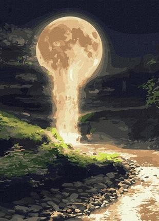 Картина за номерами "місячний водоспад з фарбами металік" 50х50см