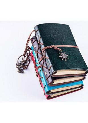 Винтажный блокнот с якорем и штурвалом. красно-коричневый