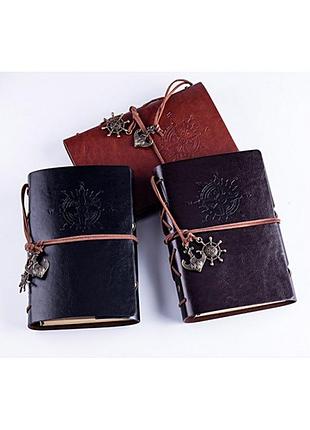 Винтажный блокнот с якорем и штурвалом. красно-коричневый