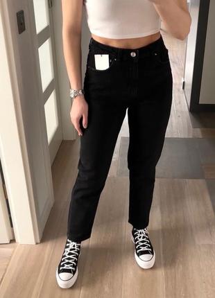 Джинсы черные мом mom bershka high waist 36 mom slim fit ​​zara 6147/156